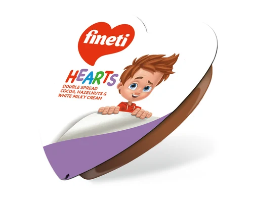 Cremă cu cacao și alune de pădure și cremă cu lapte Fineti Hearts  19g