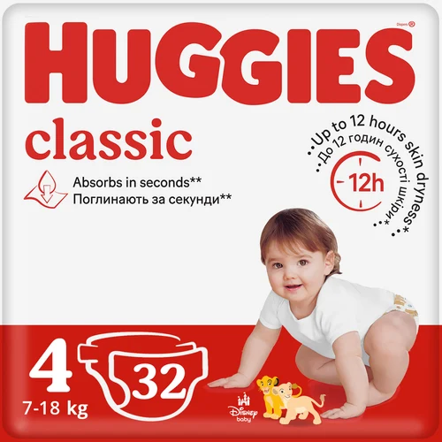 Подгузники Huggies Classic Jumbo 4 (7-18 кг), 32 шт