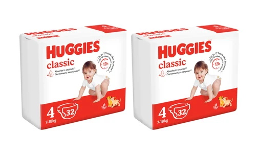 Set Scutece Huggies Classic Jumbo 4  (7-18 kg), 64 buc (2x32buc)