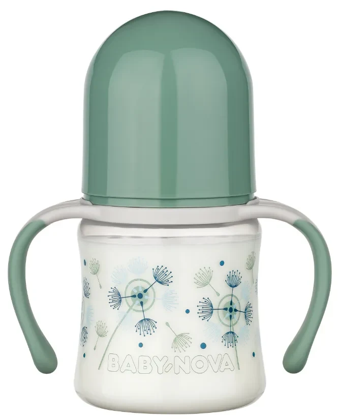 ”Baby-Nova” Biberon din silicon cu gât larg cu mânere,150 ml, 0 - 24 luni, debit lent, fără BPA, cu tetină suplimentară 2