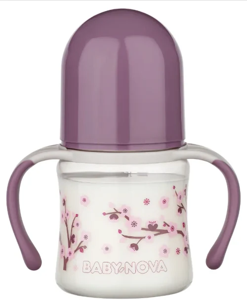 ”Baby-Nova” Biberon din silicon cu gât larg cu mânere,150 ml, 0 - 24 luni, debit lent, fără BPA, cu tetină suplimentară
