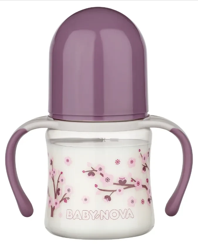 ”Baby-Nova” Biberon din silicon cu gât larg cu mânere,150 ml, 0 - 24 luni, debit lent, fără BPA, cu tetină suplimentară 3