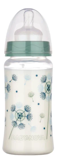 ”Baby-Nova” Biberon din silicon cu gât larg, 300 ml, 0 - 24 luni, debit mediu, fără BPA, cu tetină suplimentară, 1 buc 2