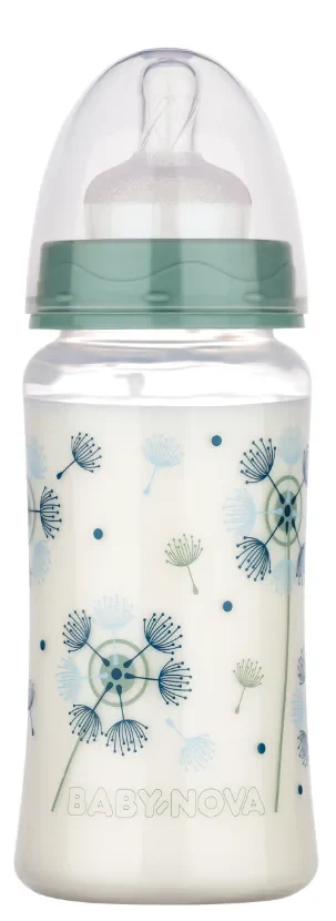 ”Baby-Nova” Biberon din silicon cu gât larg, 300 ml, 0 - 24 luni, debit mediu, fără BPA, cu tetină suplimentară, 1 buc 2