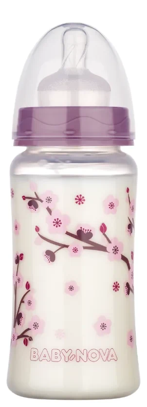 ”Baby-Nova” Biberon din silicon cu gât larg, 300 ml, 0 - 24 luni, debit mediu, fără BPA, cu tetină suplimentară, 1 buc 3