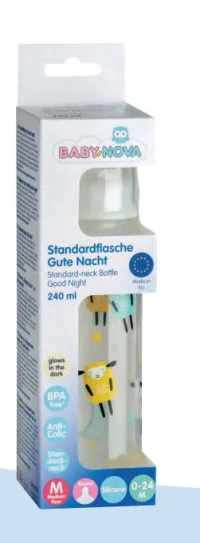 ”Baby-Nova” Biberon din silicon cu gât standart ”Good night”, 0-24 luni, 240ml., debit mediu, fără BPA, 1 buc 2