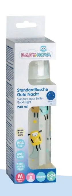 ”Baby-Nova” Biberon din silicon cu gât standart ”Good night”, 0-24 luni, 240ml., debit mediu, fără BPA, 1 buc 2