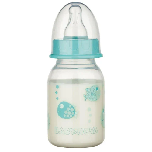 ”Baby-Nova” Biberon din silicon cu gât standart,  120 ml., debit lent, fără BPA, 1 buc./cutie de carton (46010)