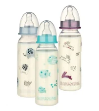 ”Baby-Nova” Biberon din silicon cu gât standart, 0-24 luni, 240ml., debit mediu, fără BPA, 1 buc./cutie de carton (47010