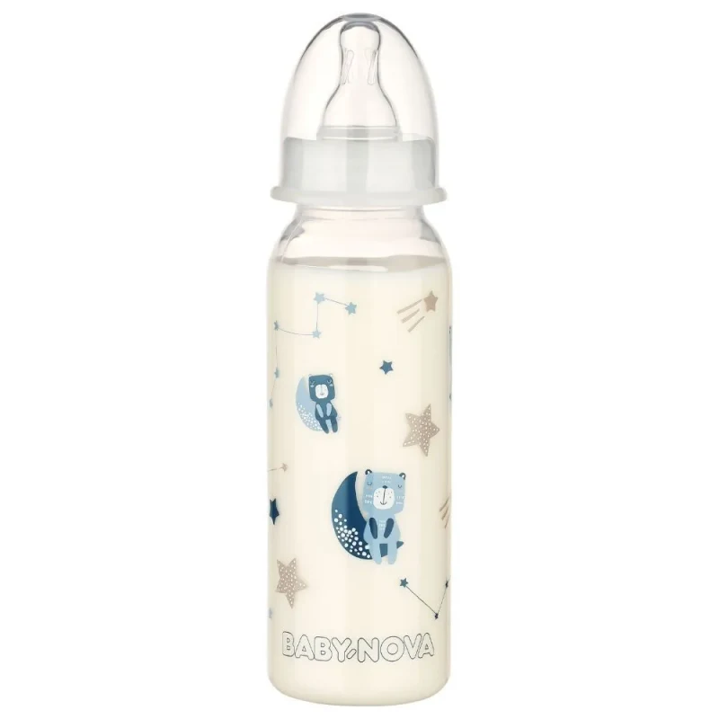 ”Baby-Nova” Biberon din silicon cu gât standart, 0-24 luni, 240ml., debit mediu, fără BPA, 1 buc./cutie de carton (47010 2