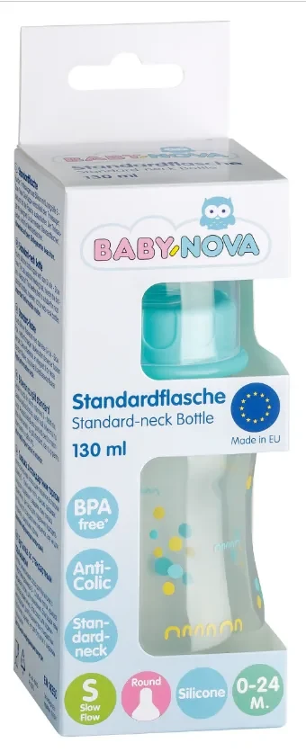 ”Baby-Nova” Biberon din silicon cu gât standart, 130 ml., debit lent, fără BPA, 1 buc./cutie de carton (45010) 2
