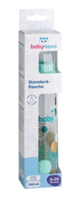 ”Baby-Nova” Biberon din sticlă, 240 ml, 0-24 luni, debit mediu, 1 buc. (43706) 2