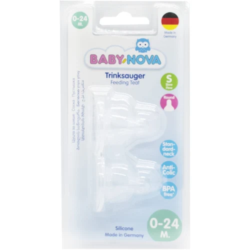 ”Baby-Nova” Tetină 0 luni+, cu debit lent, Silicon, fără BPA, 2 buc. (17301)