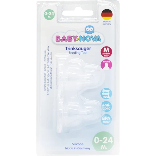 ”Baby-Nova” Tetină 0 luni+, cu debit mediu, Silicon, fără BPA, 2 buc (17302)