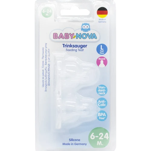 ”Baby-Nova” Tetină 6 luni+, cu debit rapid, Silicon, fără BPA, 2 buc. (17303)
