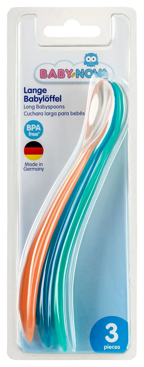 ”Baby-Nova” Set de 3 linguri lungi pentru copii, 6 luni+, fără BPA, 1 set. (34608)