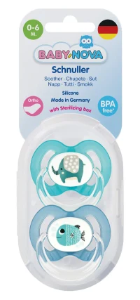 ”Baby-Nova” Suzetă ortodontică,cu inel, 0 luni+, Silicon, fără BPA, 2 buc. cu cutie pentru sterilizare (20004) 3