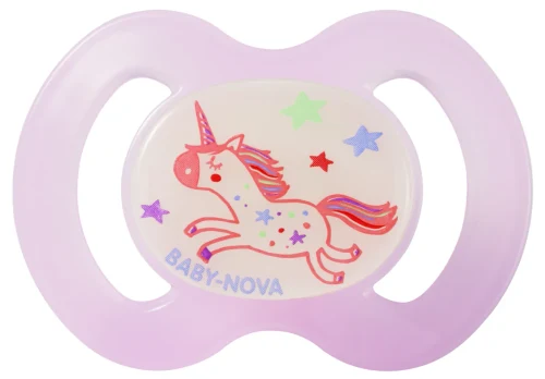 ”Baby-Nova” Suzeta ortodontica "Glow in the dark", fără inel, 6 luni+, Silicon, fără BPA, 1 buc. (24242)