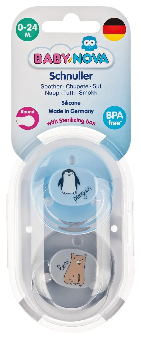 ”Baby-Nova” Suzetă rotundă cu inel, 0 luni+, Silicon, fără BPA, 2 buc. cu cutie pentru sterilizare (20009) 3