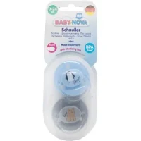 ”Baby-Nova” Suzetă rotundă cu inel, 0 luni+, Latex, fără BPA, 2 buc. cu cutie pentru sterilizare (20008) 2