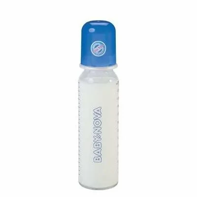 ”Baby-Nova” Biberon din sticlă cu gât standart, 240 ml., 0-24 luni, debit mediu, 1 buc.  (44105)