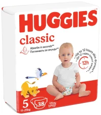 Scutece Huggies Classic Jumbo 5 (11-25 kg), 38 buc