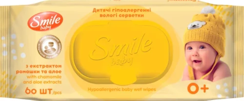 Влажные салфетки Smile Baby с клапаном "Ромашка и Алоэ", 60 шт.