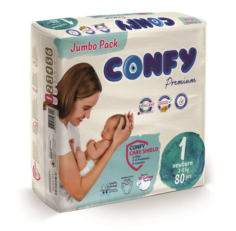 Scutece pentru copii Confy Premium Jumbo, Nr.1 (2-5 kg)  80 buc. 3