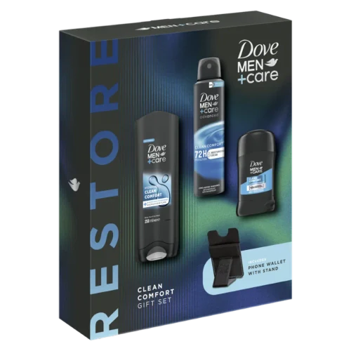 Cadou DOVE MEN +CARE CLEAN COMFORT (Gel de Dus 250ml + Deo 150ml + Stick 50ml) + Suport Telefon Gratuit