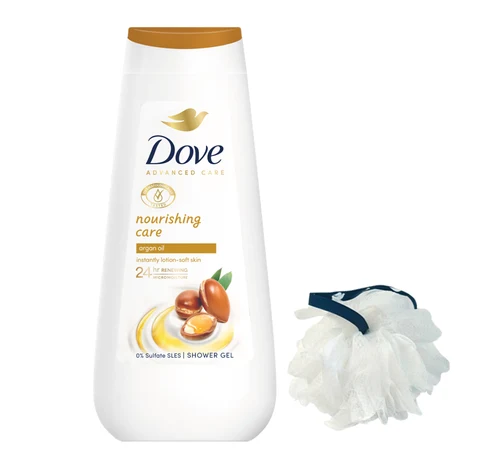 Dove Gel de Dus ADV Nourishing Care 225ml + Puf baie Gratis
