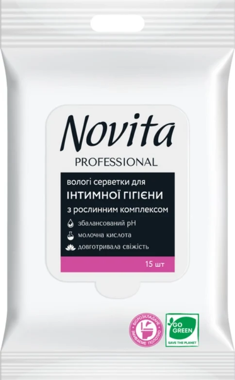 Влажные салфетки для интимной гигиены Novita, 15 шт.