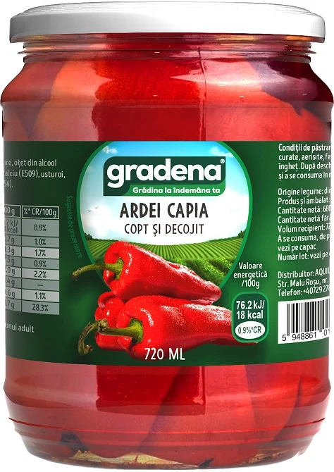 Gradena  Ardei capia copt şi decojit 720 ml
