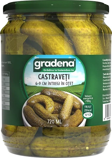 Gradena Castraveți în oțet 720 ml, 6–9 cm