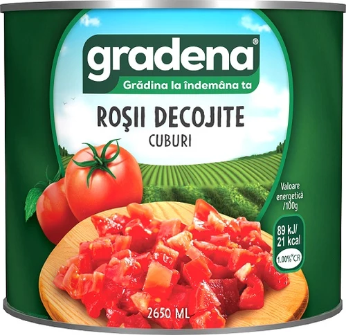 Gradena Roșii decojite cuburi, 2650 ml