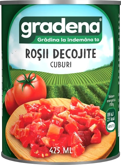 Gradena Roșii decojite cuburi, 425ml 