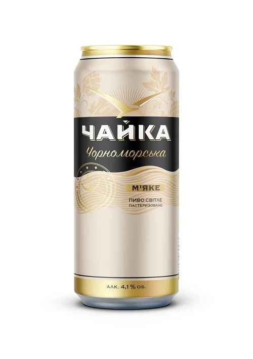 Bere blondă pasteurizată „Chayka Chornomorska” 11%, alc. 4,1% vol., doza 0,5L