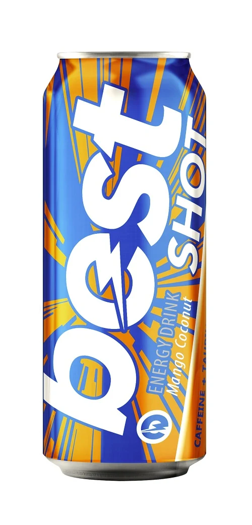 Băutură nealcoolică energizantă intens gazată pasteurizată „BEST SHOT Mango Coconut”, doza 0,5L